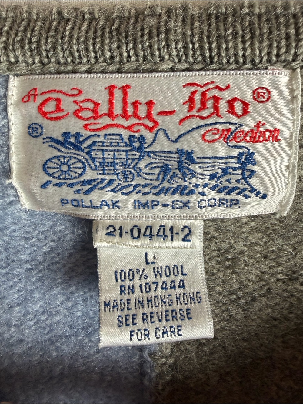 Vtg Tally Ho 100% Wool Patchwork Cardigan Sweater L Gray Blue Snowflake Winter - Picture 3 of 8